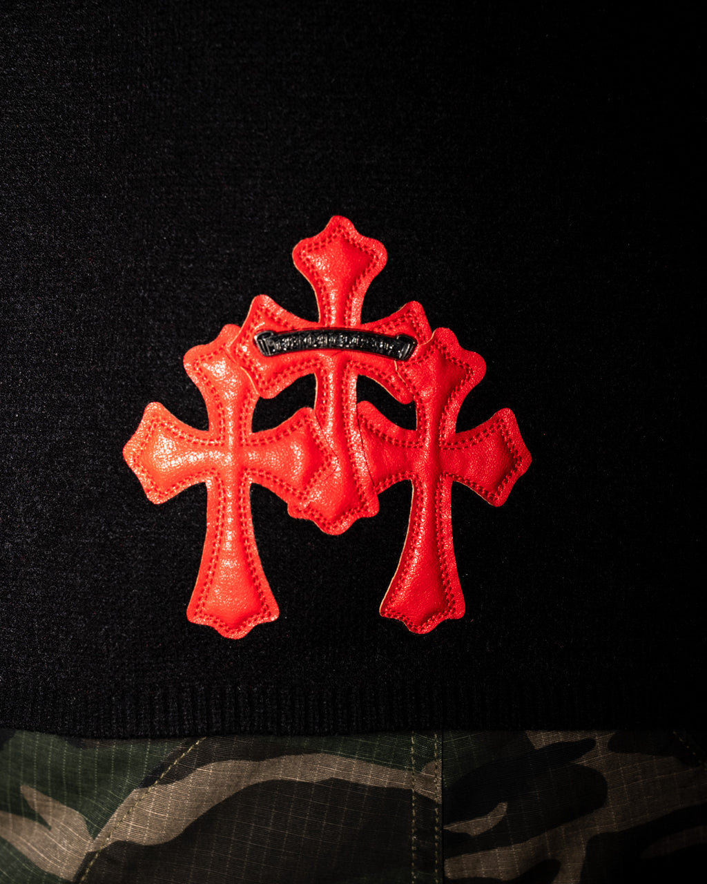 M-Boy Triple Red Cross Patch Black Knit Sweater™