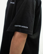 Distressed Collar Typography Logo Black T-Shirt™