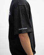 Distressed Collar Typography Logo Black T-Shirt™
