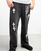 White & Black Cross Patch Grey Jeans™