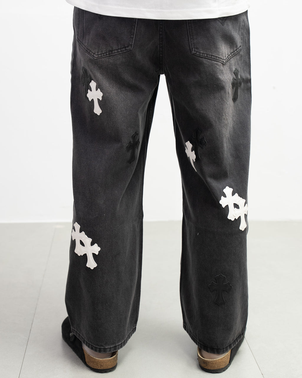 White & Black Cross Patch Grey Jeans™