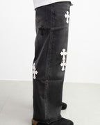 White & Black Cross Patch Grey Jeans™