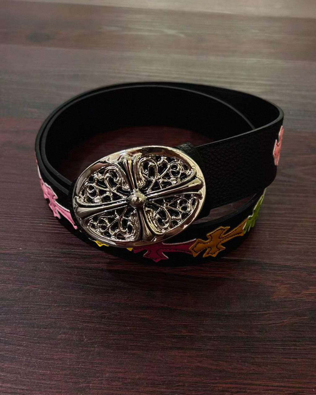 Multicolor Crosses Black Leather Belt™