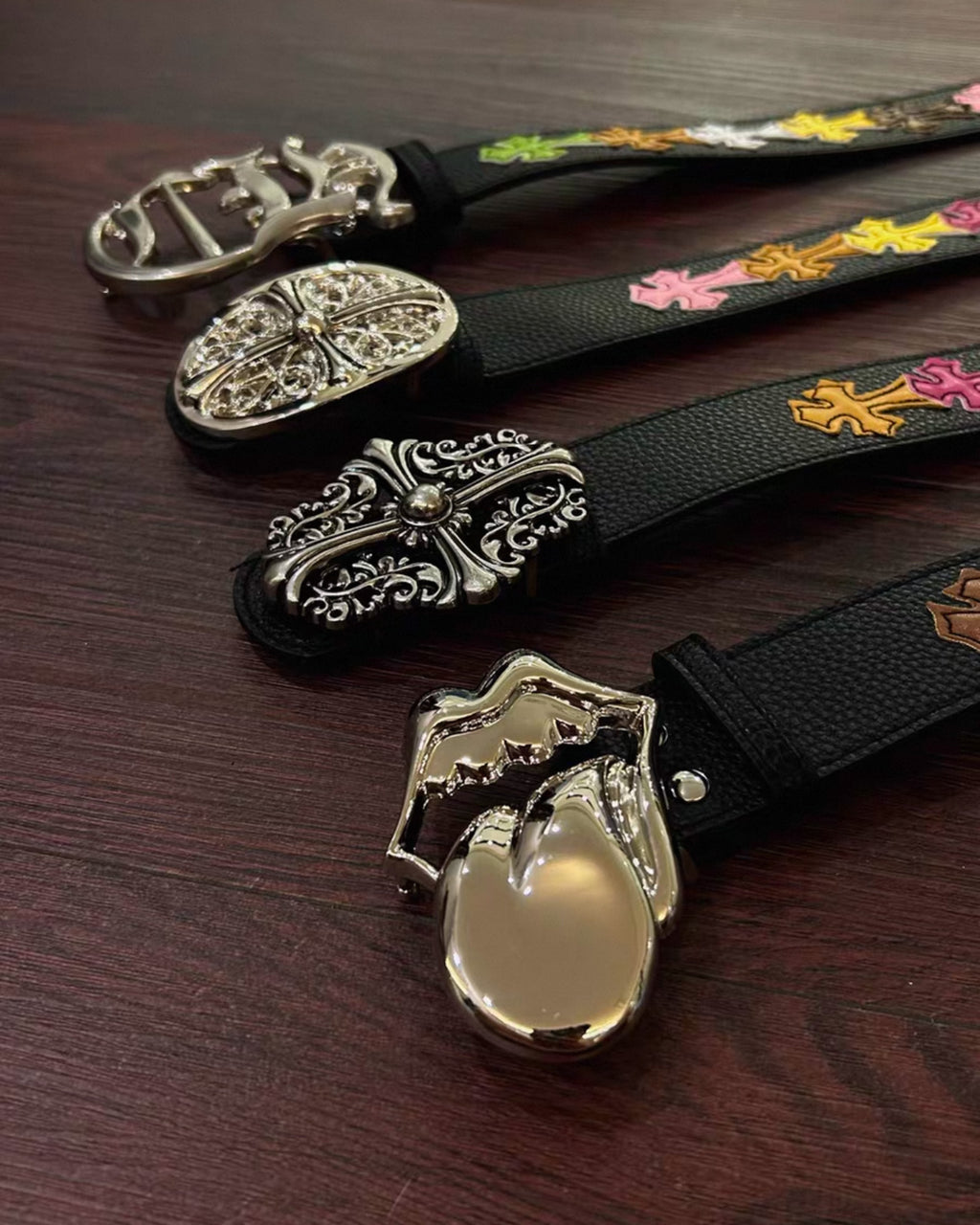 Multicolor Crosses Black Leather Belt™