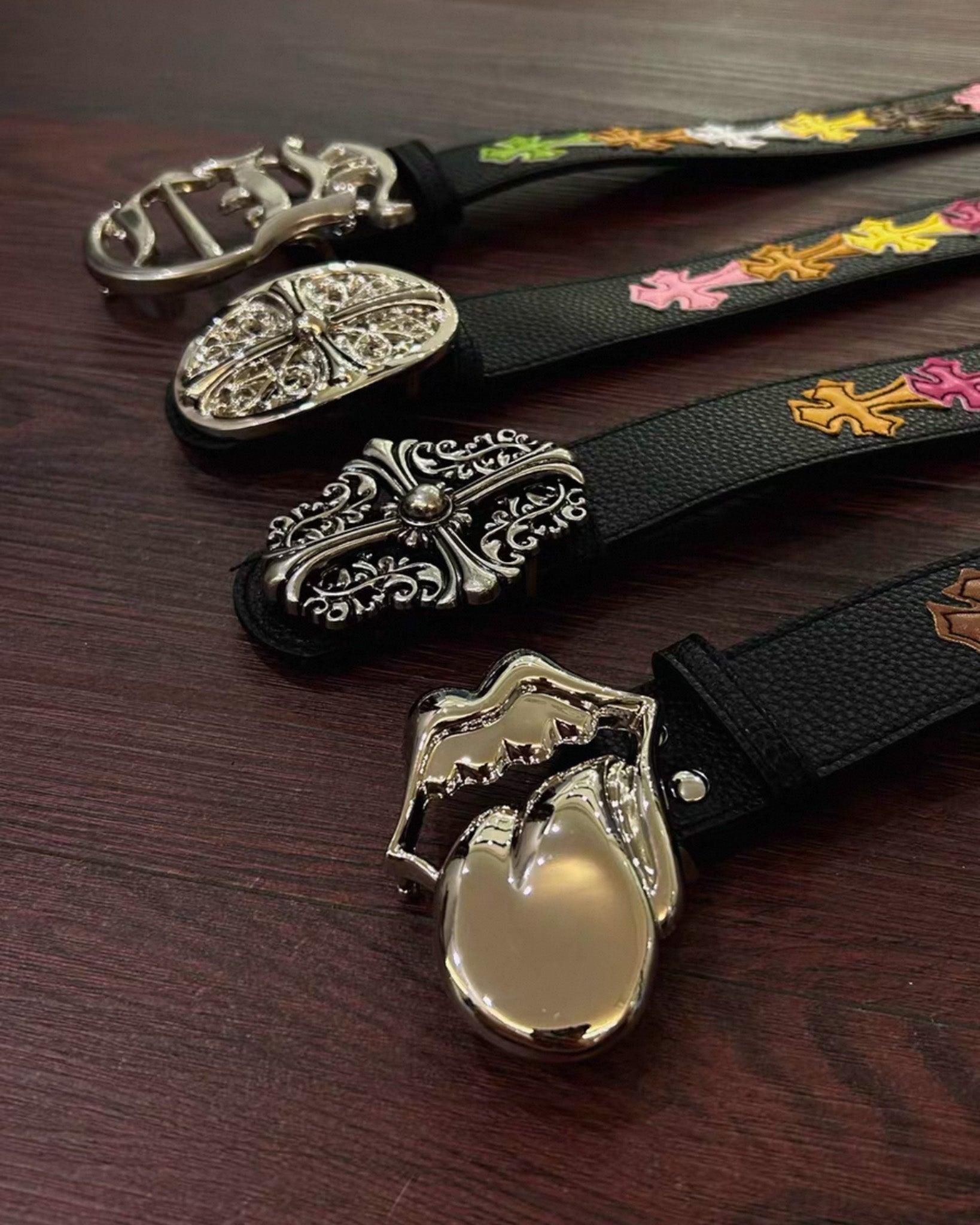 Multicolor Crosses Black Leather Belt™