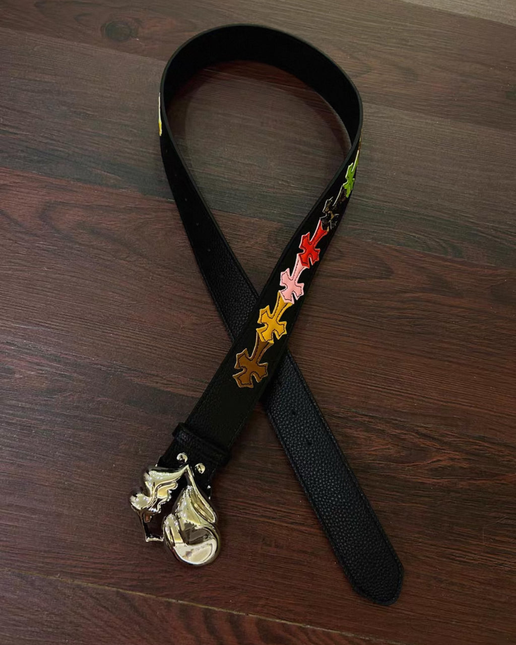 Multicolor Crosses Black Leather Belt™