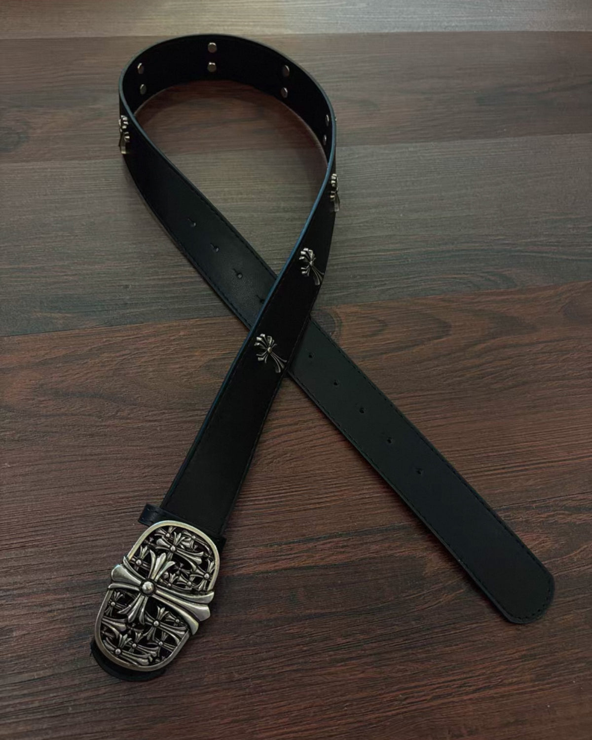 Cemetery Cross Buckle Black Leather Belt™