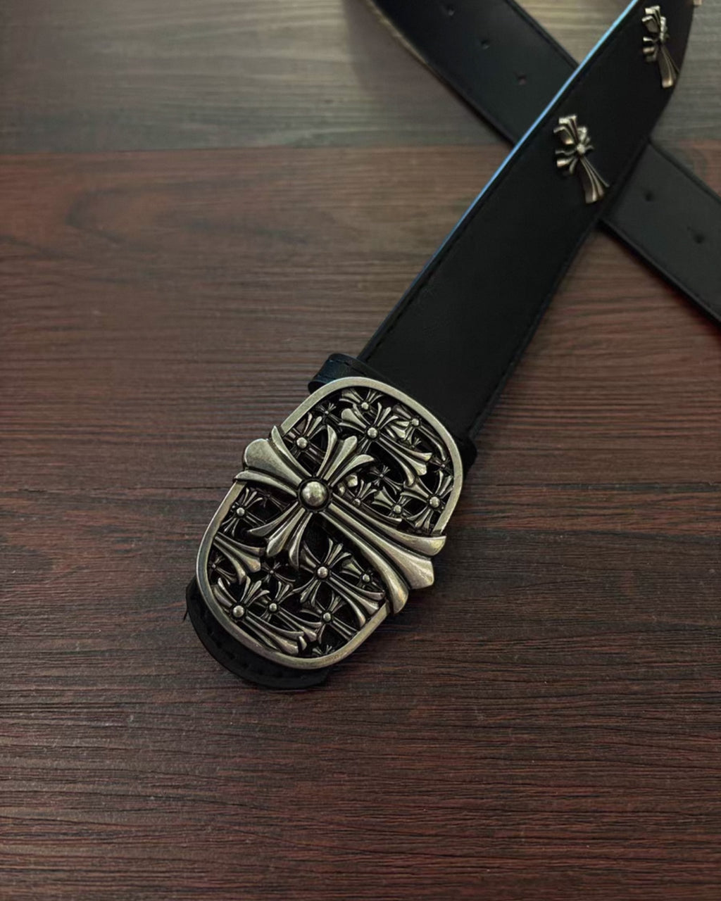 Cemetery Cross Buckle Black Leather Belt™
