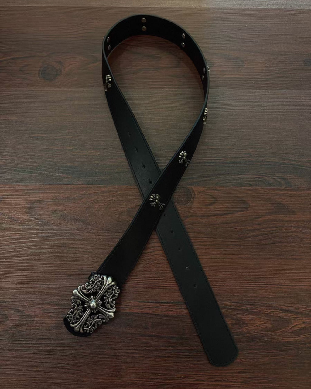 Ornamental Cross Buckle Black Leather Belt™