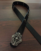 Ornamental Cross Buckle Black Leather Belt™