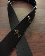 Ornamental Cross Buckle Black Leather Belt™