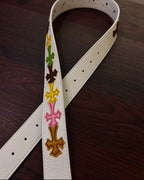 Multicolor Crosses White Leather Belt™