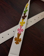 Multicolor Crosses White Leather Belt™