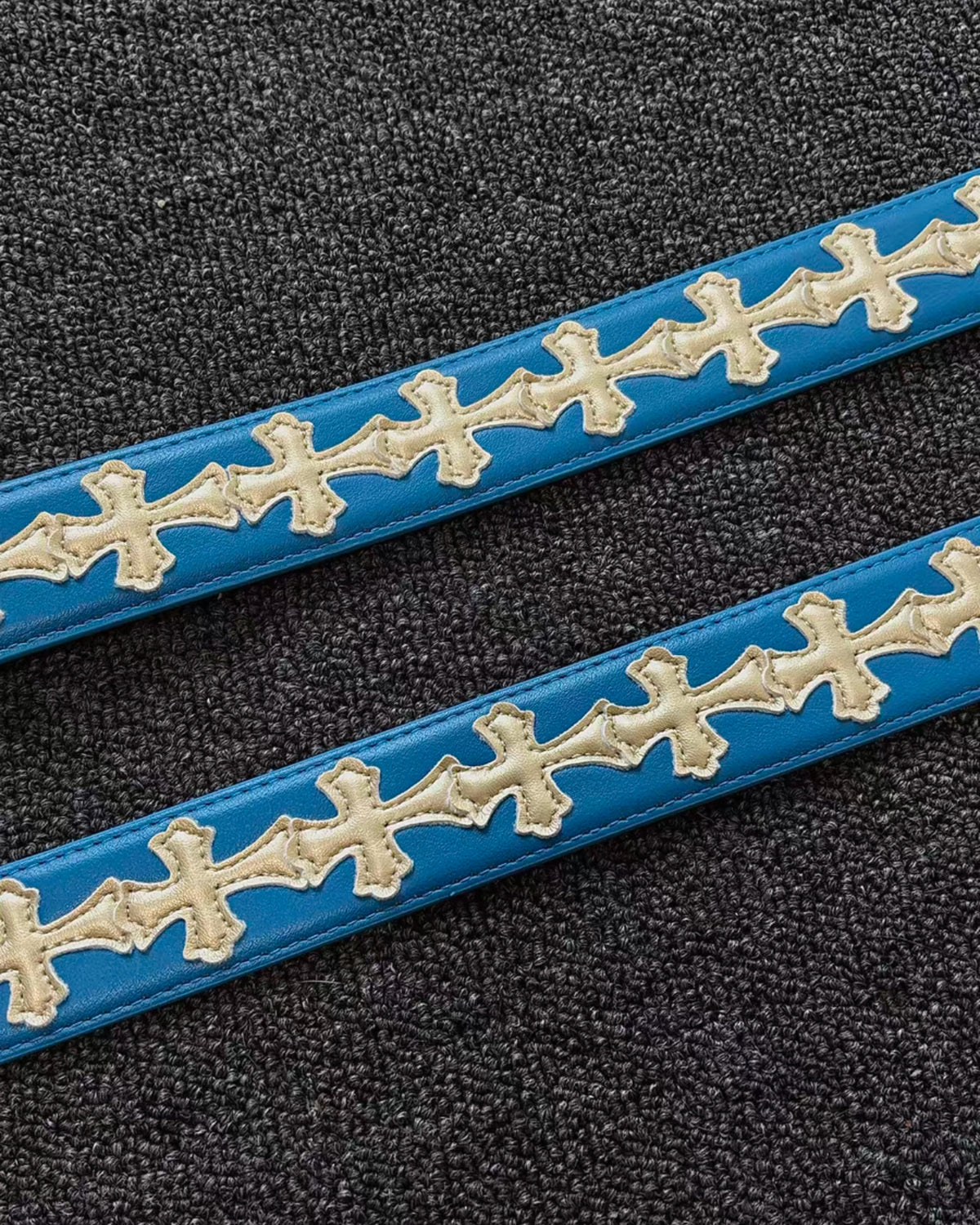 White Crosses Blue Leather Belt™