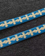 White Crosses Blue Leather Belt™