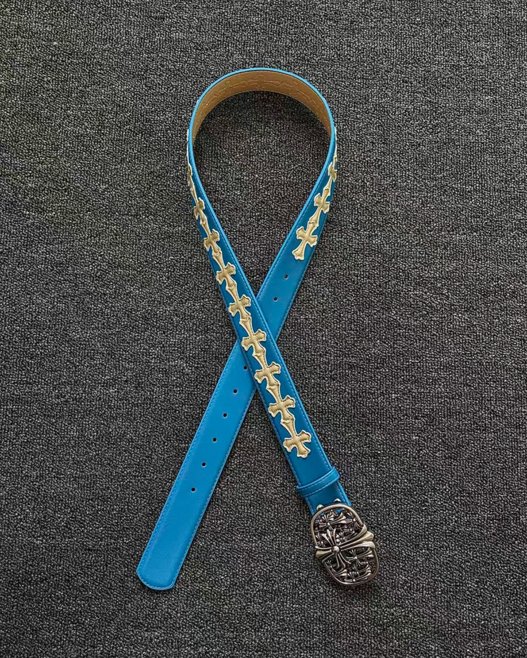 White Crosses Blue Leather Belt™