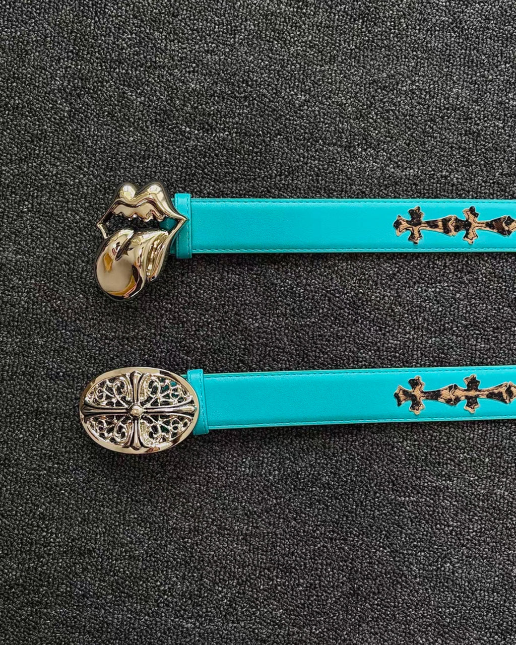 Leopard Crosses Turquoise Leather Belt™