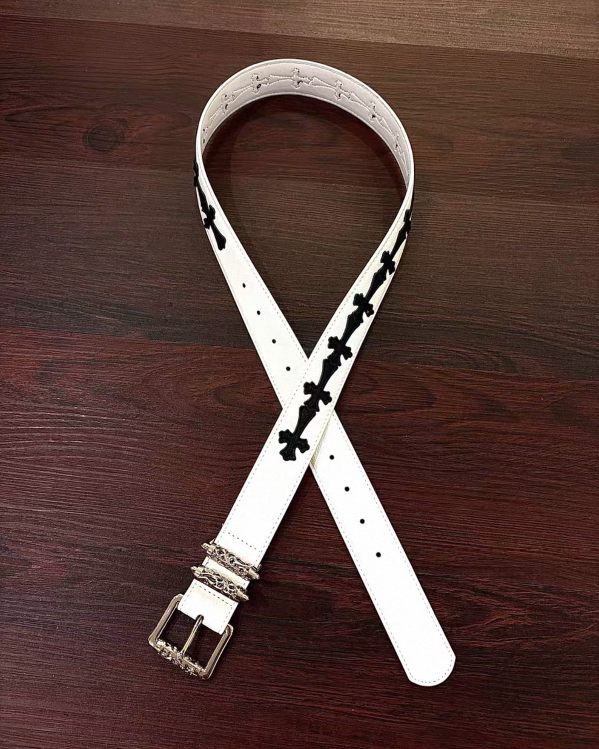 Black Crosses White Leather Belt™