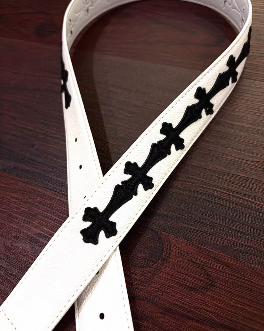 Black Crosses White Leather Belt™