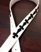 Black Crosses White Leather Belt™