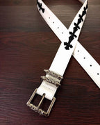 Black Crosses White Leather Belt™