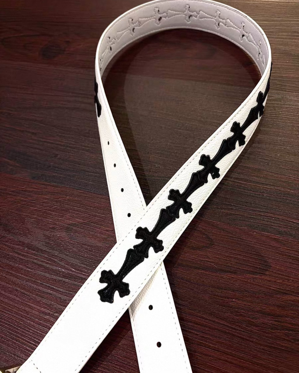 Black Crosses White Leather Belt™