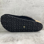 Black Leather Cross Grey Fur Black Suede Clog Slides™