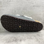 Metallic Cross White Fur Grey Suede Clog Slides™