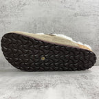 Beige Leather Cross White Fur Beige Suede Clog Slides™