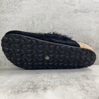 Metallic Cross Grey Fur Black Suede Clog Slides™