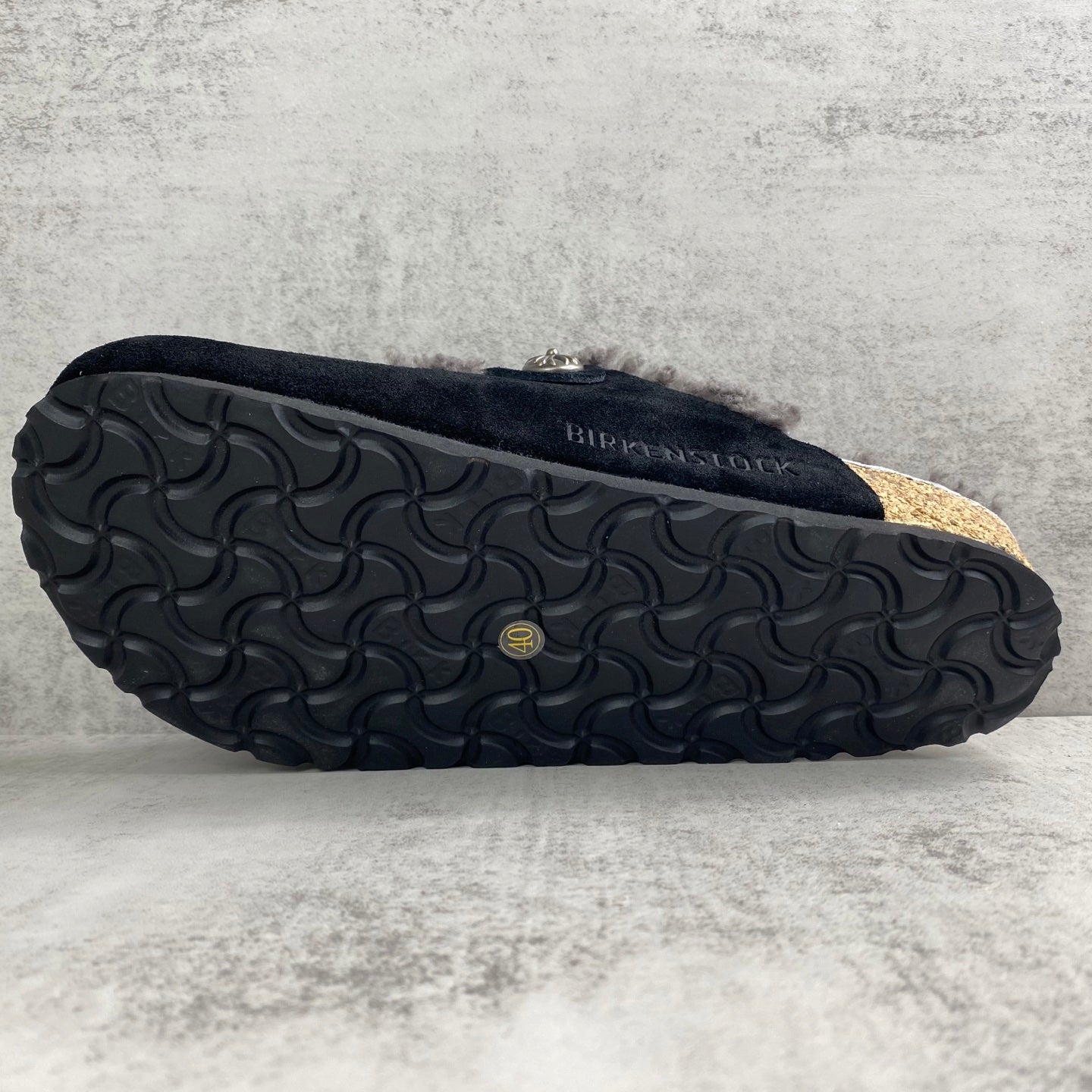 Metallic Cross Grey Fur Black Suede Clog Slides™