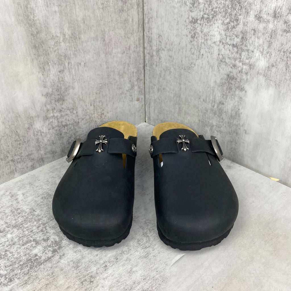 Metallic Cross Black Clog Slides™