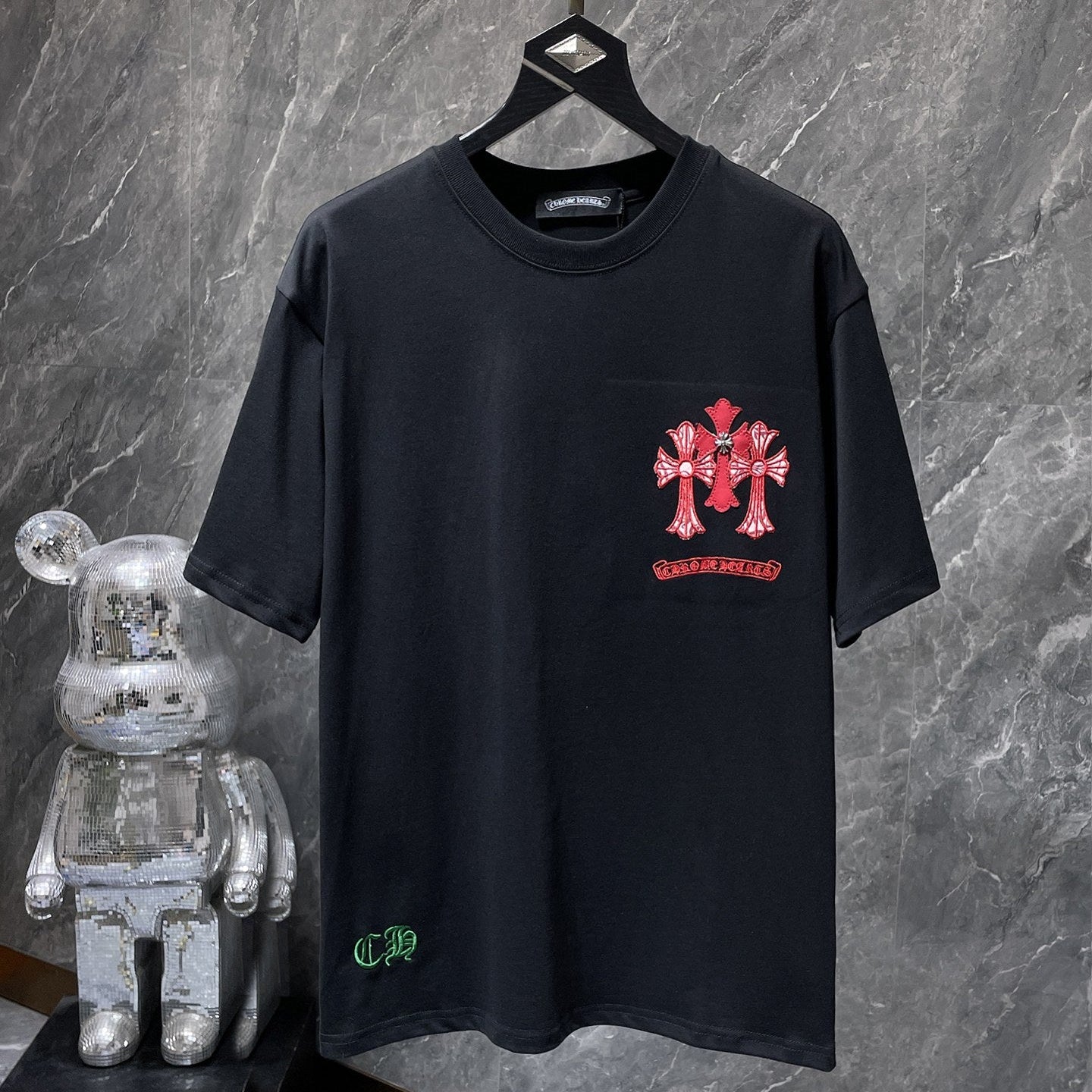 Red Embroidered Logos Black T-Shirt™