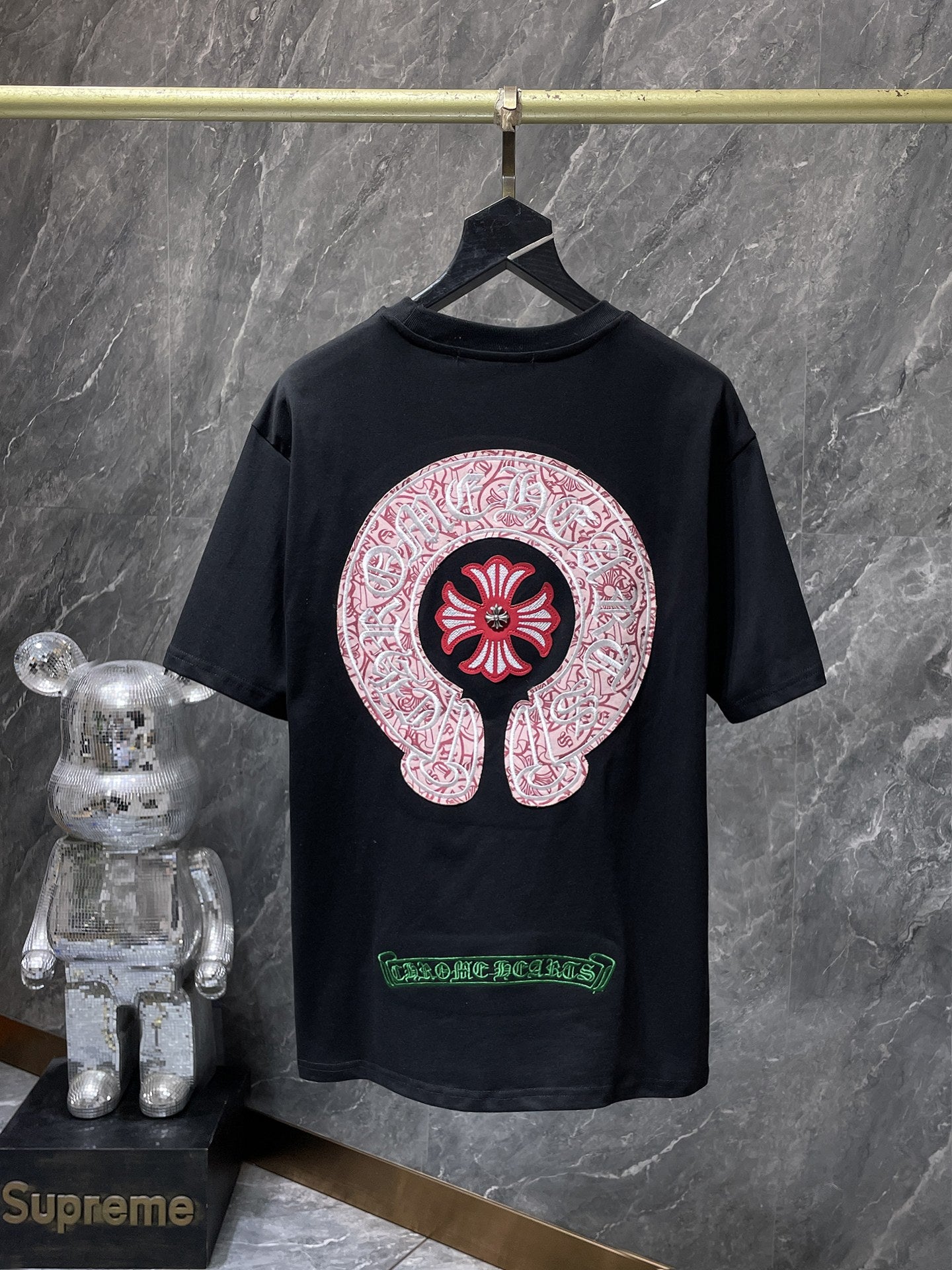 Red Embroidered Logos Black T-Shirt™