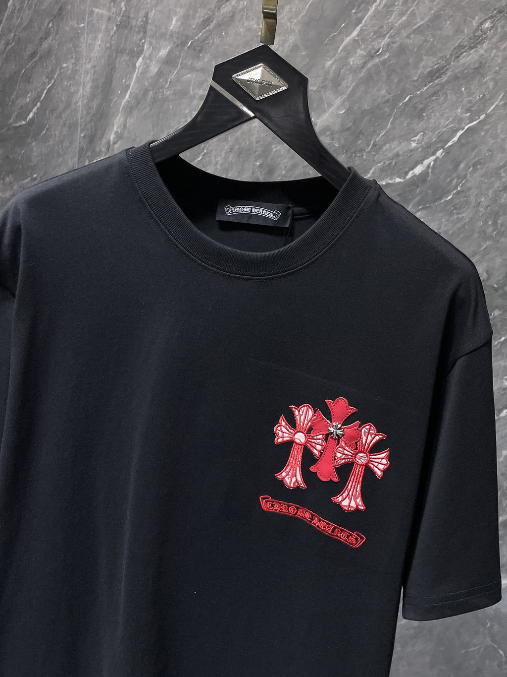 Red Embroidered Logos Black T-Shirt™