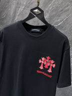 Red Embroidered Logos Black T-Shirt™
