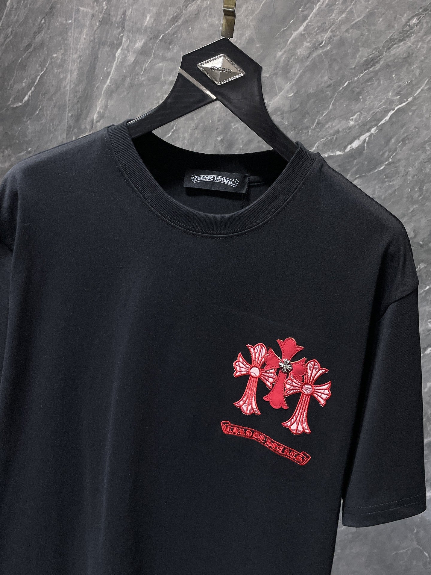 Red Embroidered Logos Black T-Shirt™