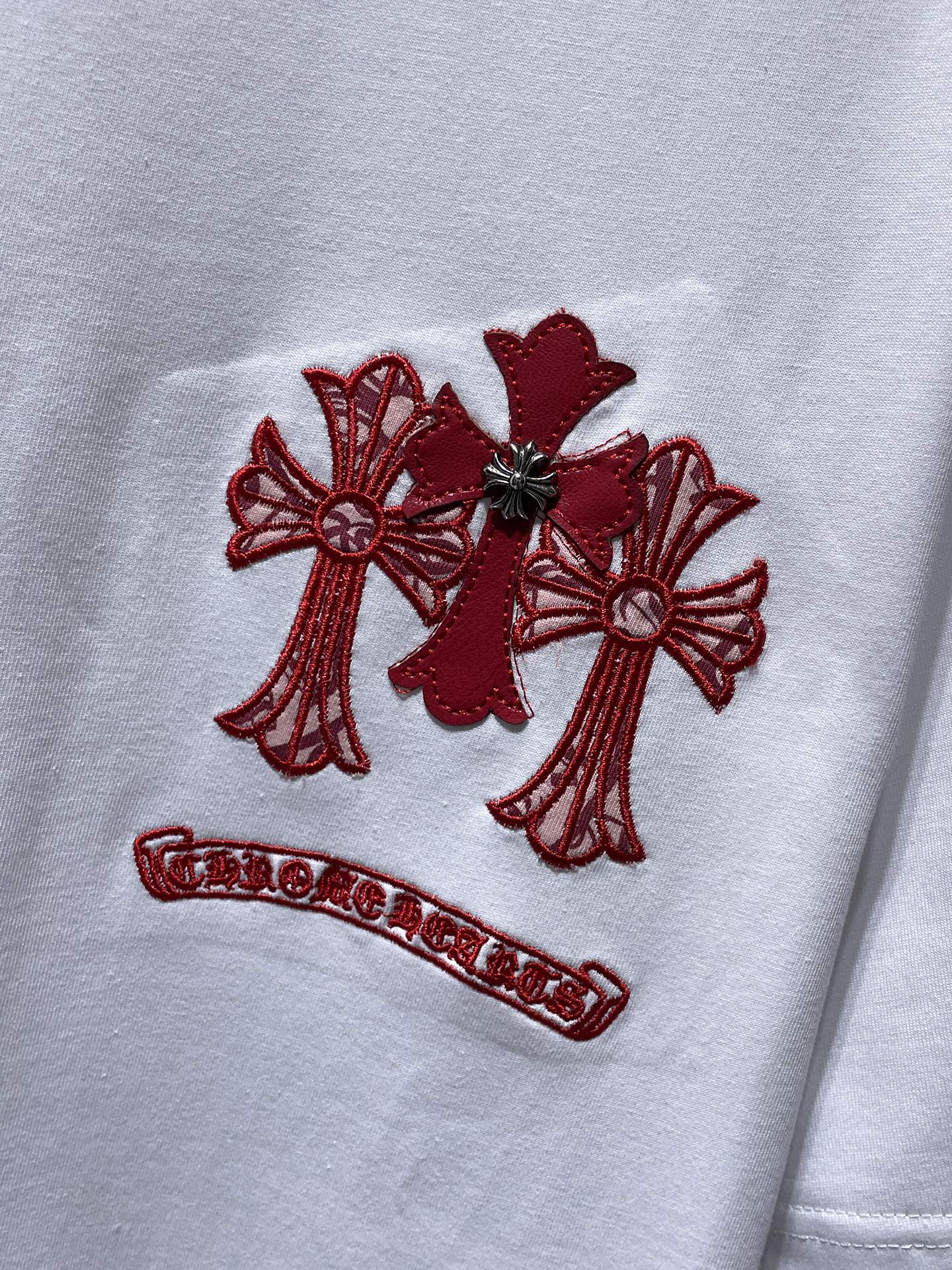 Red Embroidered Logos White T-Shirt™