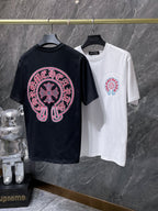 Red & Blue Embroidered Horse Shoe Logo Black T-Shirt™