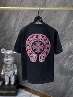 Red & Blue Embroidered Horse Shoe Logo Black T-Shirt™