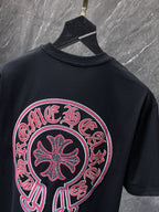 Red & Blue Embroidered Horse Shoe Logo Black T-Shirt™