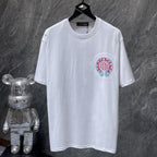 Red & Blue Embroidered Horse Shoe Logo White T-Shirt™