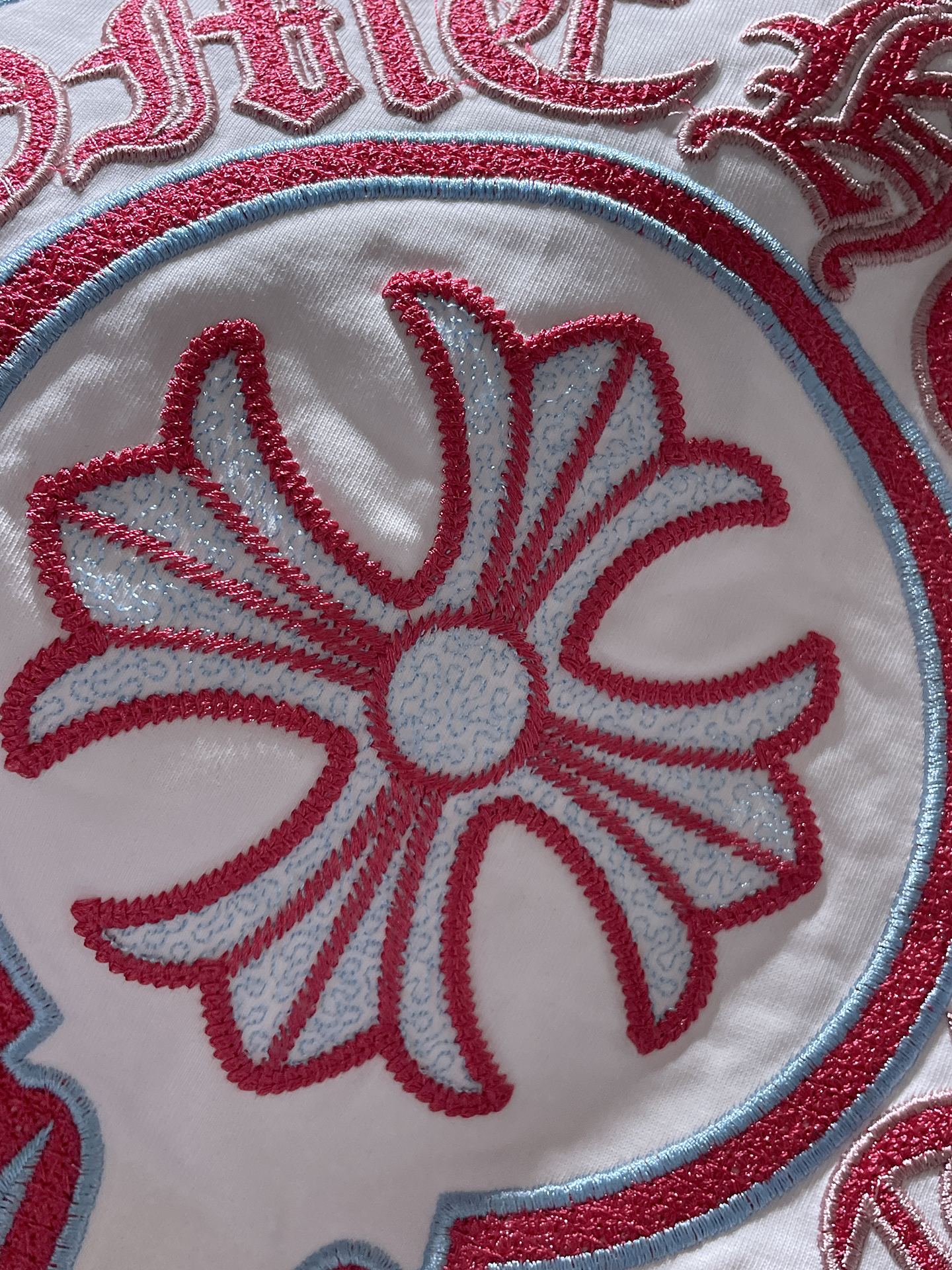 Red & Blue Embroidered Horse Shoe Logo White T-Shirt™