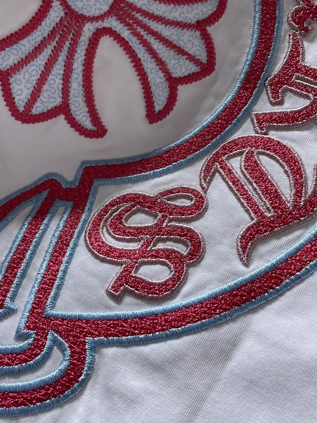 Red & Blue Embroidered Horse Shoe Logo White T-Shirt™