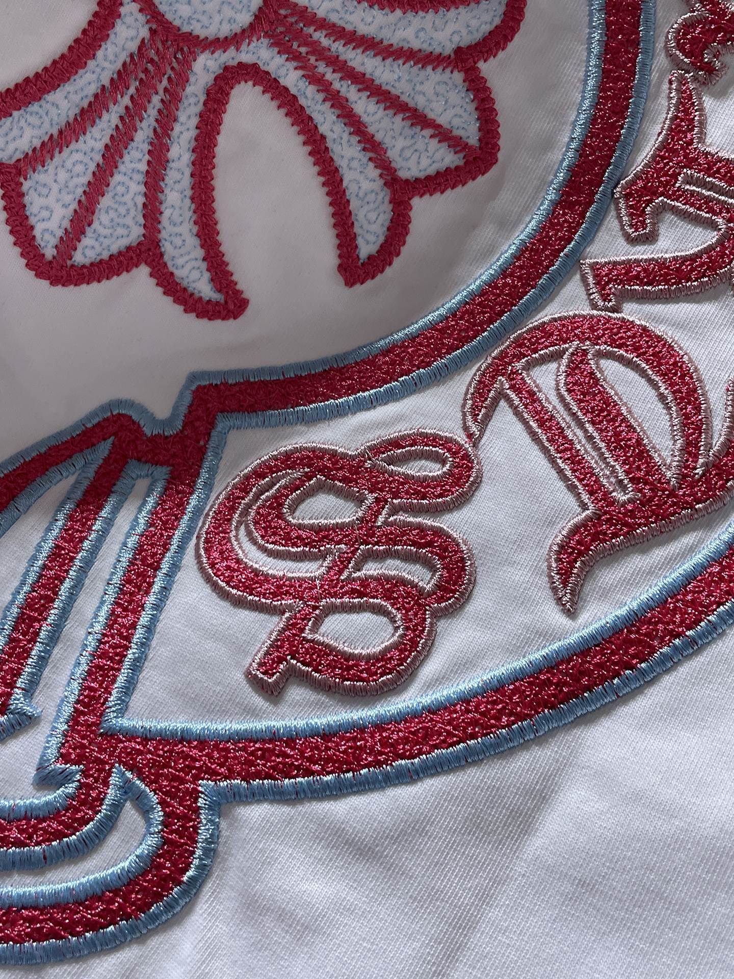 Red & Blue Embroidered Horse Shoe Logo White T-Shirt™