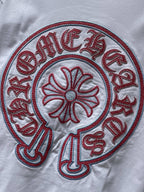 Red & Blue Embroidered Horse Shoe Logo White T-Shirt™