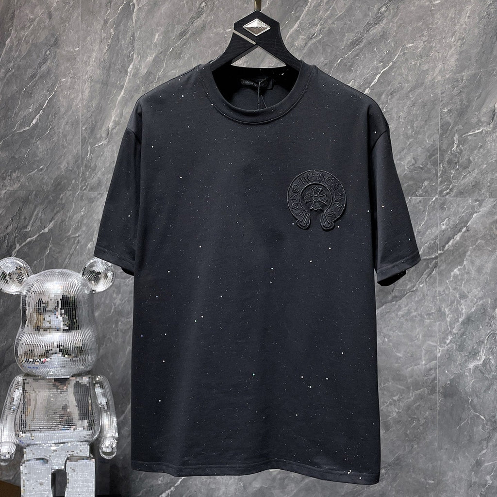 White Paint Drip Horse Shoe Logo Black T-Shirt™