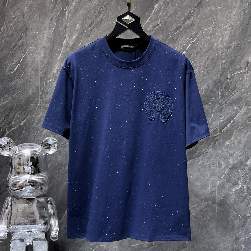 White Paint Drip Horse Shoe Logo Navy T-Shirt™