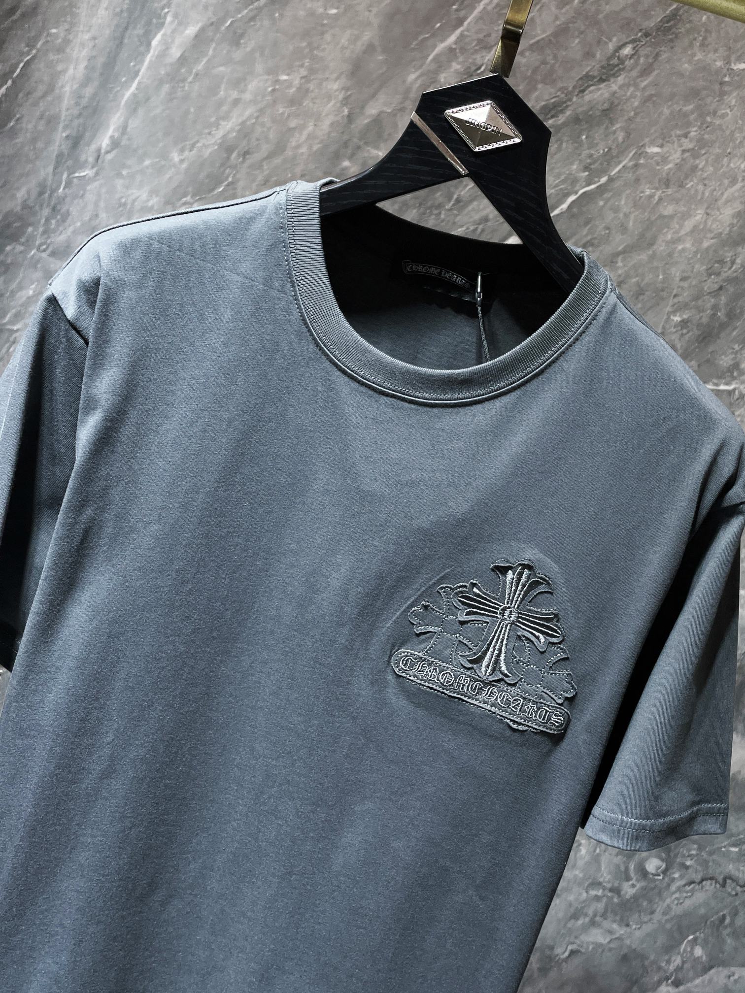 Embroidered Crosses Patch Grey T-Shirt™