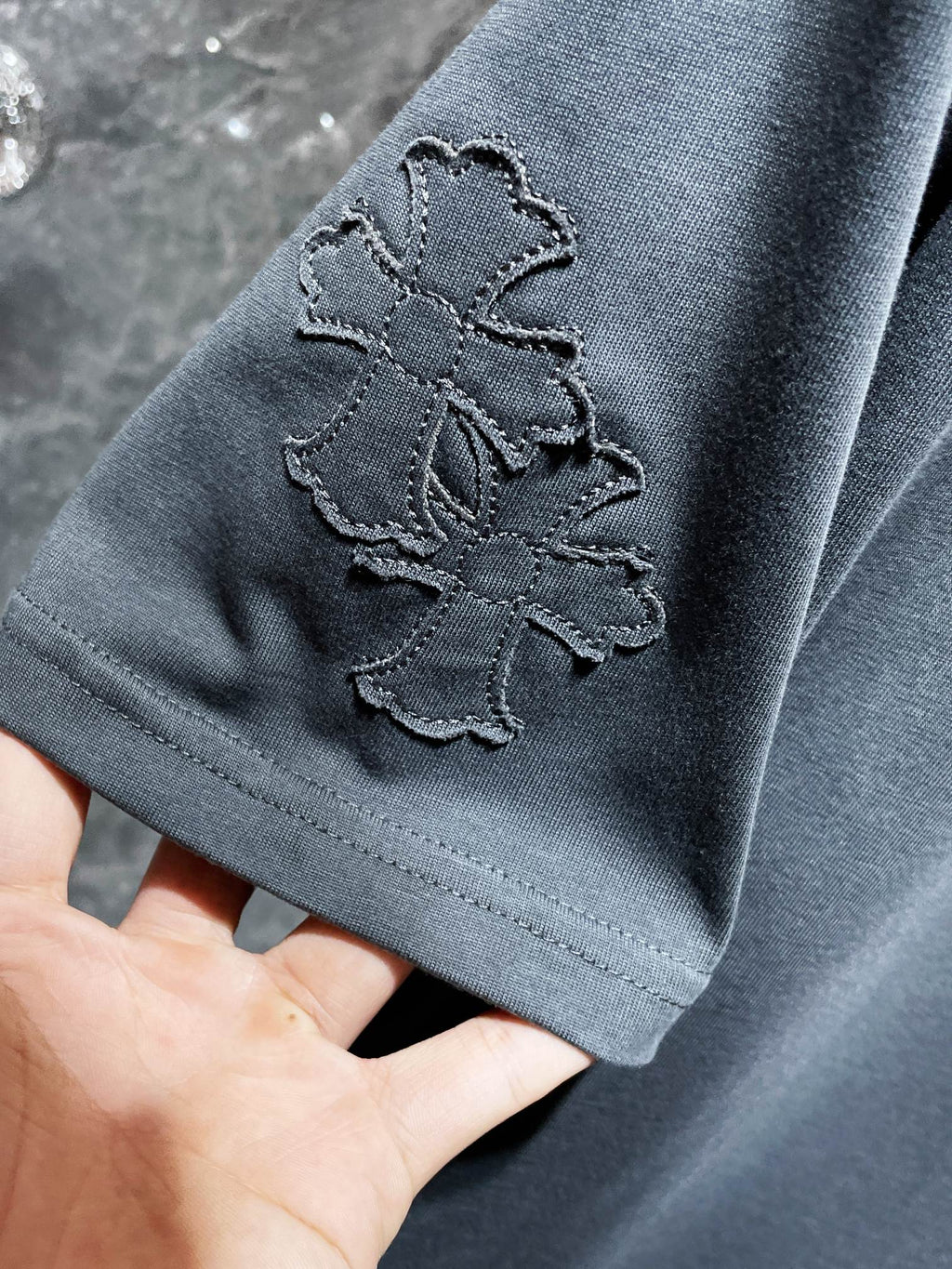 Embroidered Crosses Patch Grey T-Shirt™